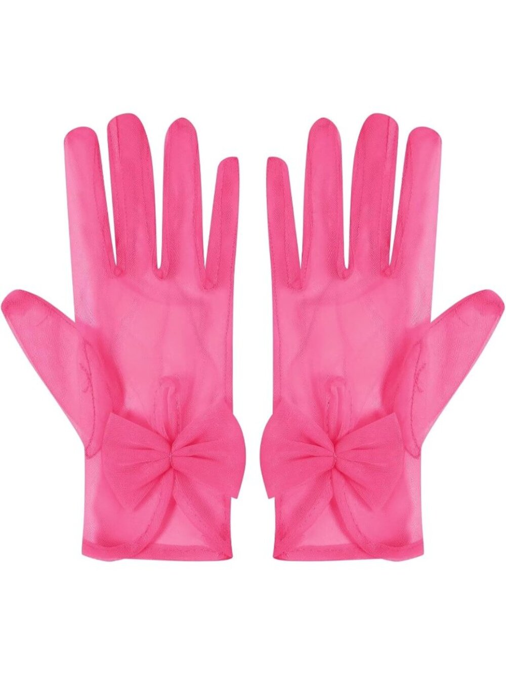 Women's Hot Pink  Lace 1920s Opera Tulle Wrist Length Short Sheer Mesh Gloves